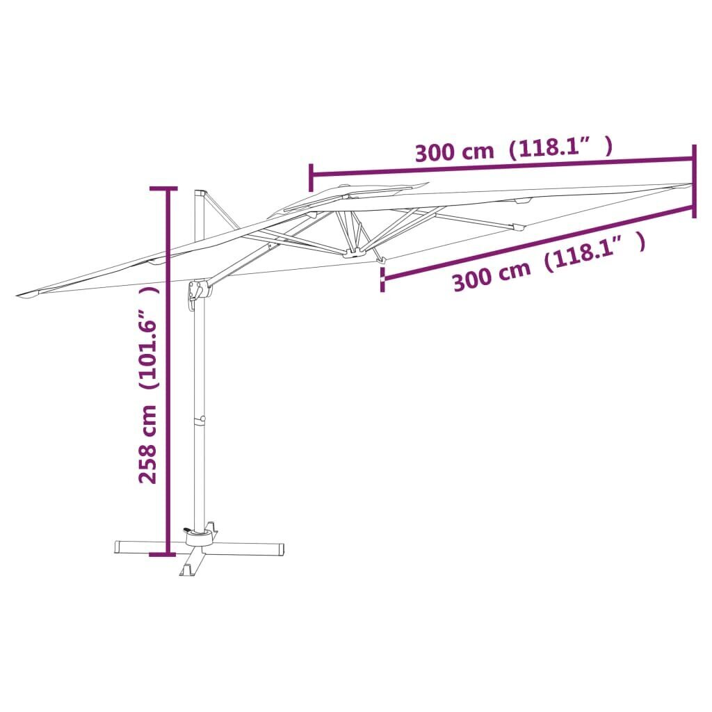 vidaXL dārza saulessargs, dubults, 300x300 cm, smilšu krāsa cena un informācija | Saulessargi, markīzes un statīvi | 220.lv