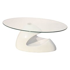 vidaXL kafijas galdiņš ar ovālas formas stikla virsmu, spīdīgi balts цена и информация | Журнальные столики | 220.lv