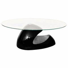 vidaXL kafijas galdiņš ar ovālas formas stikla virsmu, spīdīgi melns цена и информация | Журнальные столики | 220.lv