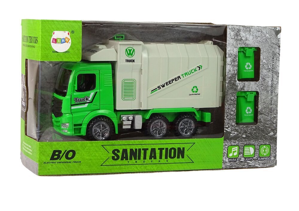 Zaļa atkritumu mašīna ar pārvietojamu konteineru un izgaismotiem riteņiem цена и информация | Rotaļlietas zēniem | 220.lv
