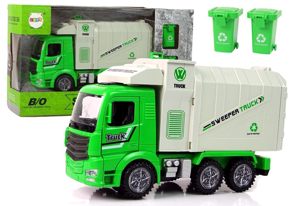 Zaļa atkritumu mašīna ar pārvietojamu konteineru un izgaismotiem riteņiem цена и информация | Rotaļlietas zēniem | 220.lv