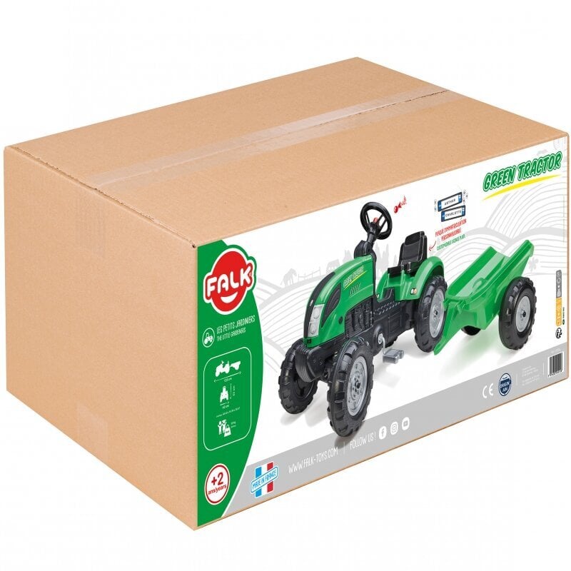 Zaļš traktors ar pedāļiem un piekabi, Falk цена и информация | Rotaļlietas zēniem | 220.lv