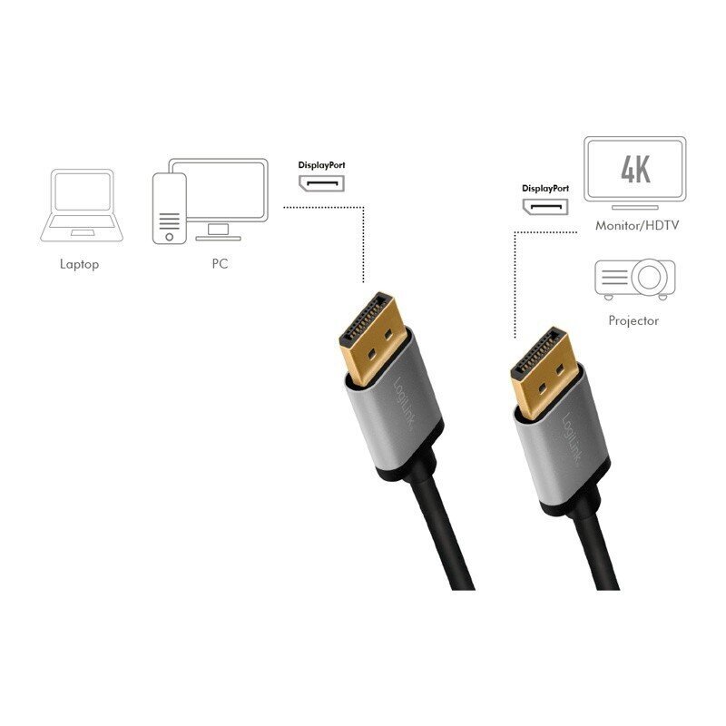 LogiLink Displayport kabelis 4K / 60 Hz 5m cena un informācija | Kabeļi un vadi | 220.lv
