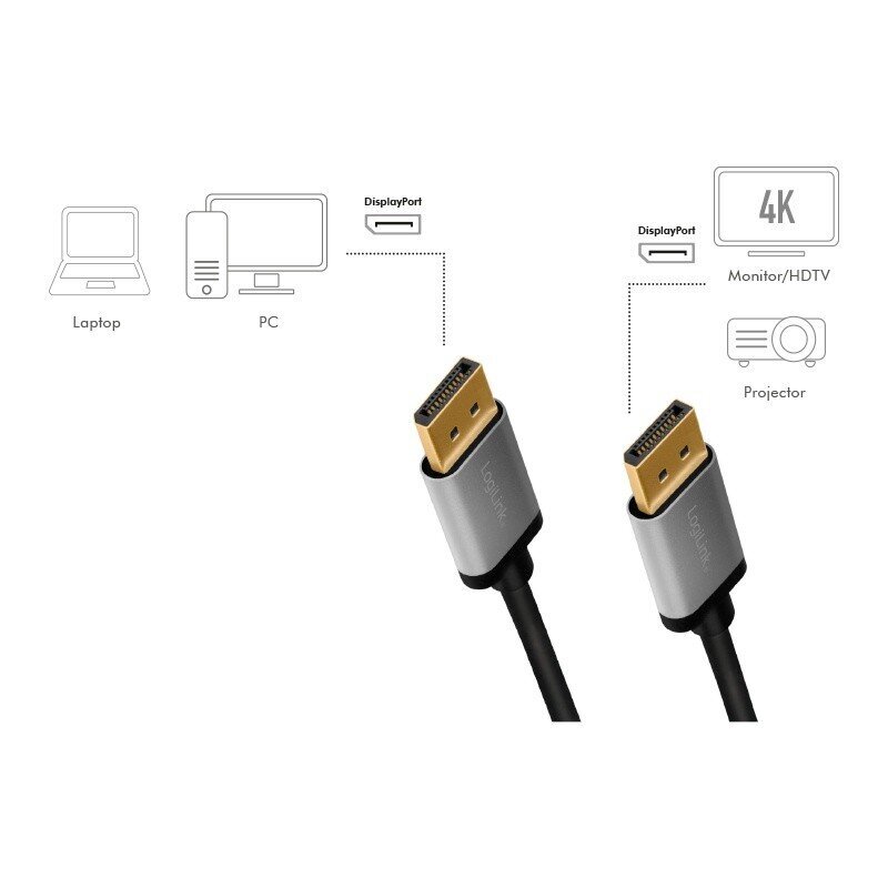 LogiLink DisplayPort kabelis, 4K/60Hz, DP/M līdz DP/M, alumīnijs, 2m цена и информация | Kabeļi un vadi | 220.lv