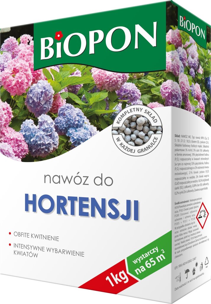 Mēslojuma granulas Biopon hortenzijām, 1 kg cena un informācija | Beramie mēslošanas līdzekļi | 220.lv