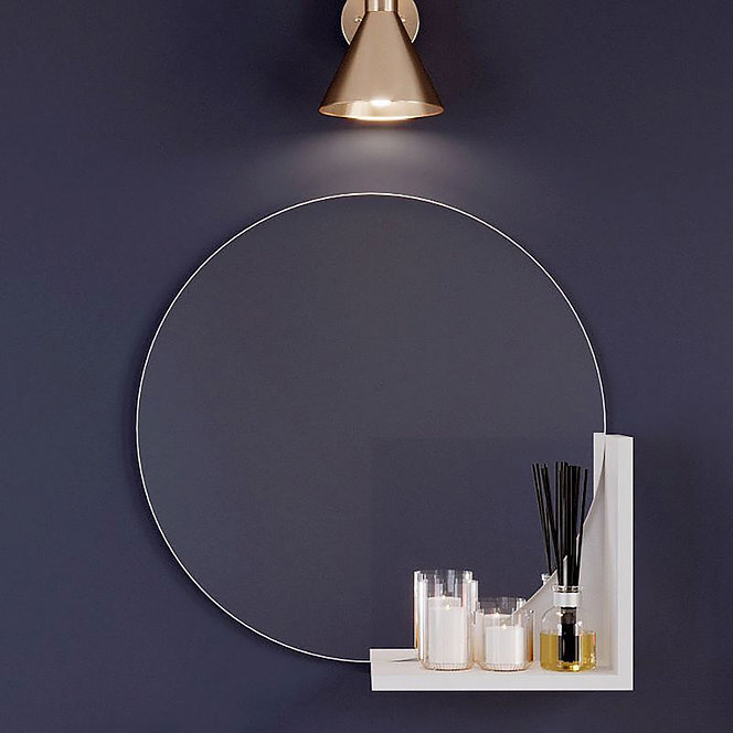 Skandica LUCIJA apaļš balts spogulis ar plauktu / 60 cm diametrs cena un informācija | Spoguļi | 220.lv