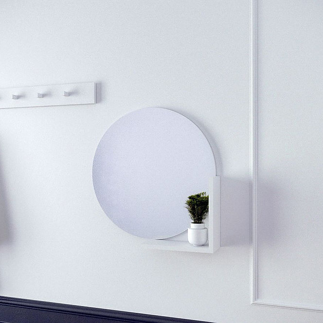 Skandica LUCIJA apaļš balts spogulis ar plauktu / 60 cm diametrs цена и информация | Spoguļi | 220.lv