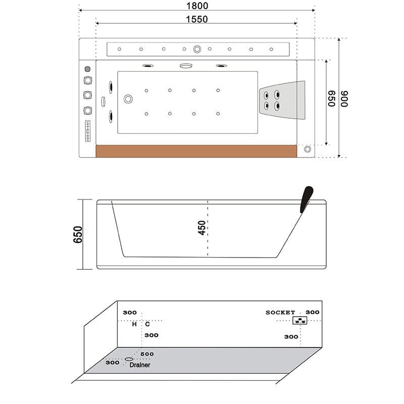 Masāžas vanna Napoli 609A 180x90 Prawa cena un informācija | Vannas | 220.lv