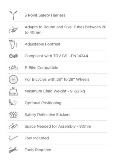 Velosipēda sēdeklis bērniem 9-22 kg, stiprinājums pie rāmja 28-40 mm, Polisport Koolah FF (3701) 0456 cena un informācija | Bērnu velosipēdu sēdeklīši | 220.lv