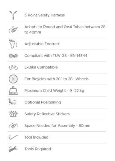 Velosipēda sēdeklis bērniem 9-22 kg, stiprinājums pie rāmja 28-40 mm, Polisport Koolah FF (4396) 0449 cena un informācija | Bērnu velosipēdu sēdeklīši | 220.lv