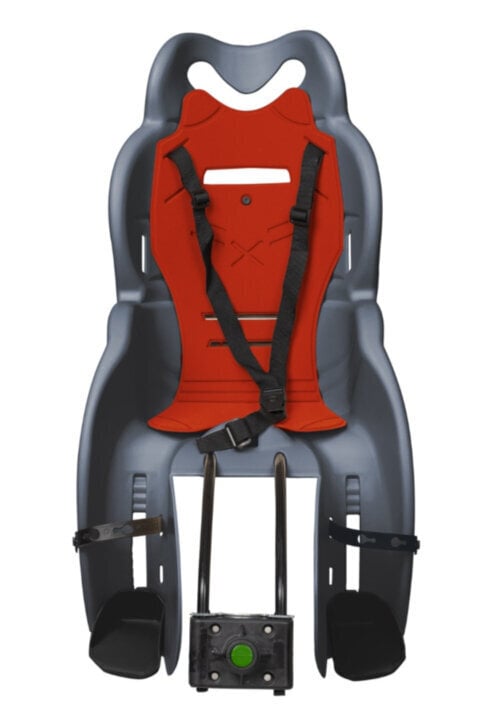 Velosipēda sēdeklis bērniem 9-22 kg, rāmja stiprinājums 30-36mm, krāsa: grafīts, sarkans HTP Design SANBAS T (5185) cena un informācija | Bērnu velosipēdu sēdeklīši | 220.lv