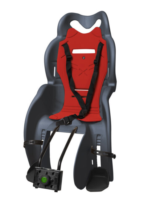 Velosipēda sēdeklis bērniem 9-22 kg, rāmja stiprinājums 30-36mm, krāsa: grafīts, sarkans HTP Design SANBAS T (5185) cena un informācija | Bērnu velosipēdu sēdeklīši | 220.lv