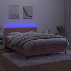 vidaXL atsperu gulta ar matraci, LED, rozā samts, 140x190 cm цена и информация | Кровати | 220.lv