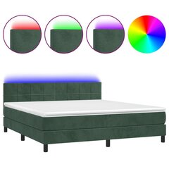 vidaXL atsperu gulta ar matraci, LED, tumši zaļš samts, 160x200 cm цена и информация | Кровати | 220.lv