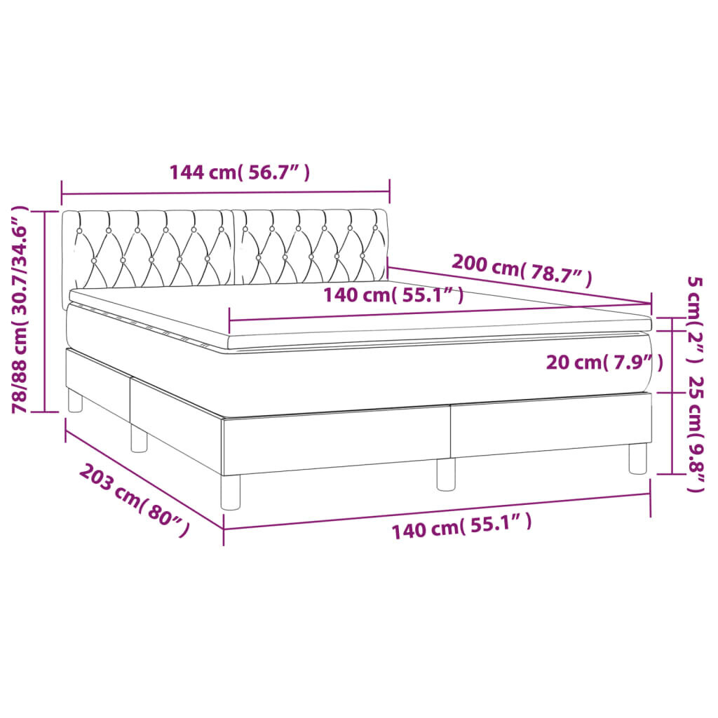 vidaXL atsperu gulta ar matraci, melna samts, 140x200 cm цена и информация | Gultas | 220.lv