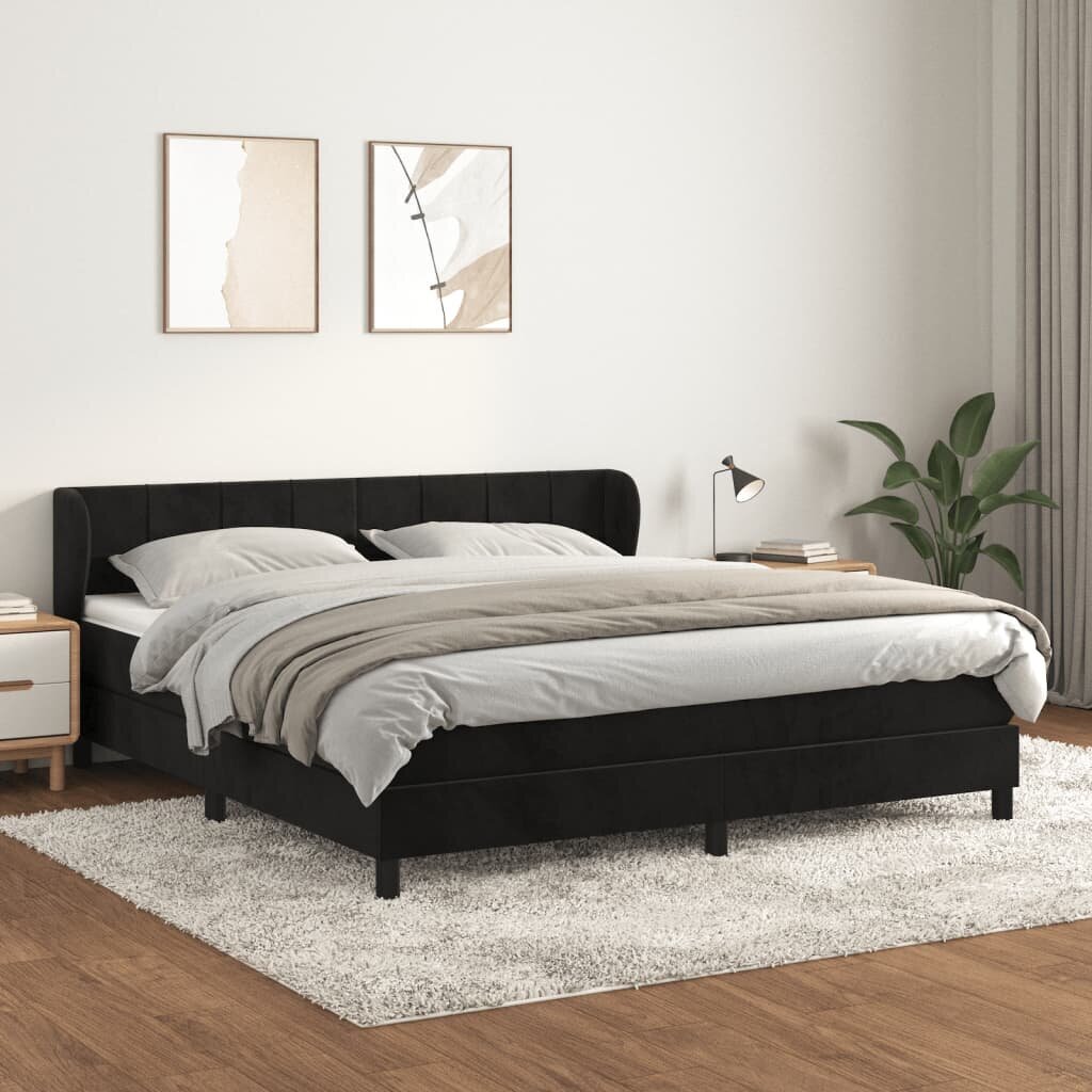 vidaXL atsperu gulta ar matraci, melna samts, 160x200 cm цена и информация | Gultas | 220.lv