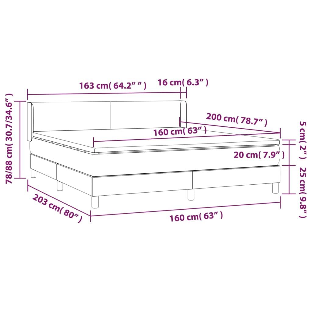 vidaXL atsperu gulta ar matraci, melna samts, 160x200 cm cena un informācija | Gultas | 220.lv