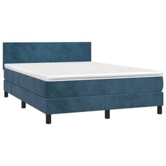 vidaXL atsperu gulta ar matraci, tumši zils samts, 140x190 cm cena un informācija | Gultas | 220.lv