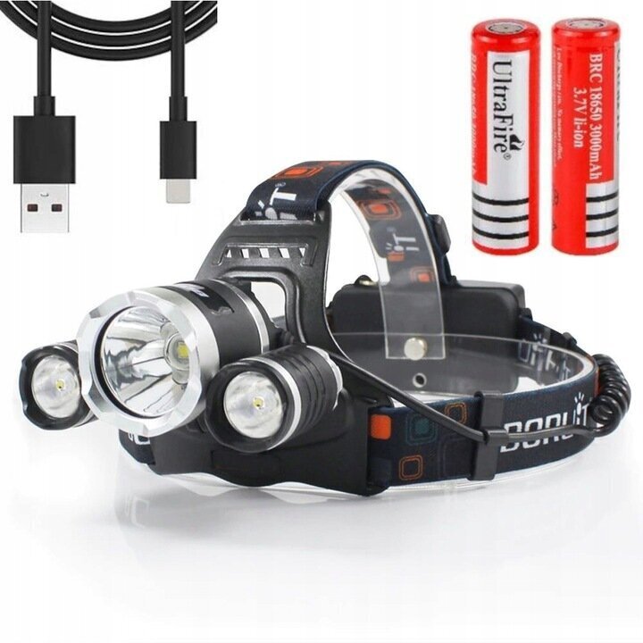 Spēcīgs 3 X LED T6 CREE galvas lukturis цена и информация | Lukturi un prožektori | 220.lv