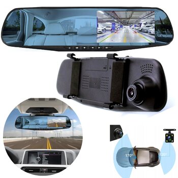 Mašīnas spogulis ar ekrānu, videoreģistrators ar priekšējo un aizmugurējo kameru Full HD cena un informācija | Auto video reģistratori | 220.lv