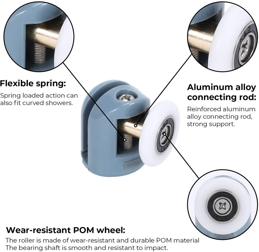 Riteņi rullīši dušas durvīm (4 augšējie riteņi + 4 apakšējie riteņi) цена и информация | Piederumi vannām un dušas kabīnēm | 220.lv