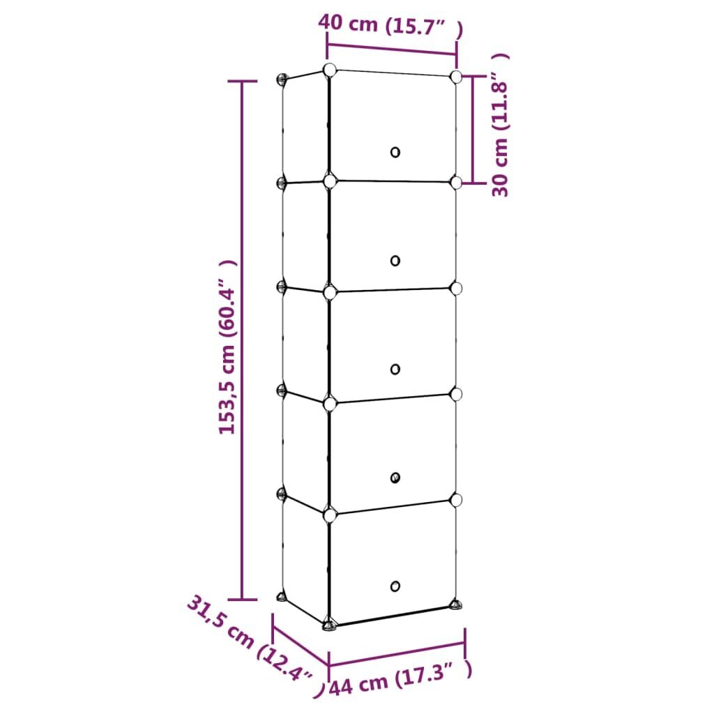 vidaXL apavu plaukts, caurspīdīgs, 44x31,5x153,5 cm, plastmasa cena un informācija | Apavu skapji, apavu plaukti, priekšnama soliņi | 220.lv