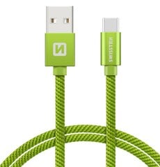 Swissten Textile Universāls Quick Charge 3.1 USB-C Datu un Uzlādes Kabelis 2m Zaļš cena un informācija | Savienotājkabeļi | 220.lv