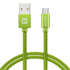 Swissten Textile Quick Charge Universāls Micro USB Datu un Uzlādes Kabelis 0.2m Zaļš cena un informācija | Savienotājkabeļi | 220.lv