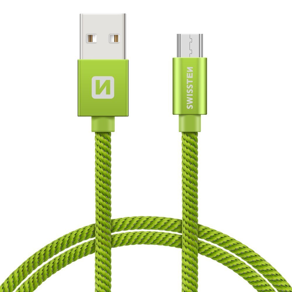 Swissten Textile Quick Charge Universāls Micro USB Datu un Uzlādes Kabelis 0.2m Zaļš цена и информация | Savienotājkabeļi | 220.lv