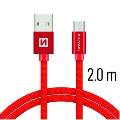 Swissten Textile Quick Charge Универсальный Micro USB Кабель данных 2.0m Красный цена и информация | Кабели для телефонов | 220.lv