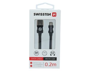 Swissten Textile Quick Charge Универсальный Micro USB Кабель данных 0.2m черный цена и информация | Кабели для телефонов | 220.lv