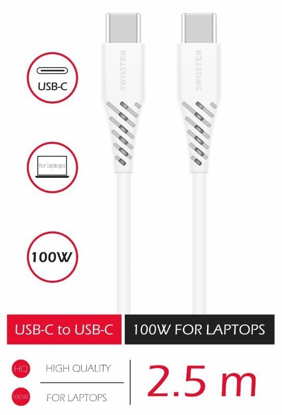 Swissten, USB-C / USB-C, 2.5m cena un informācija | Savienotājkabeļi | 220.lv