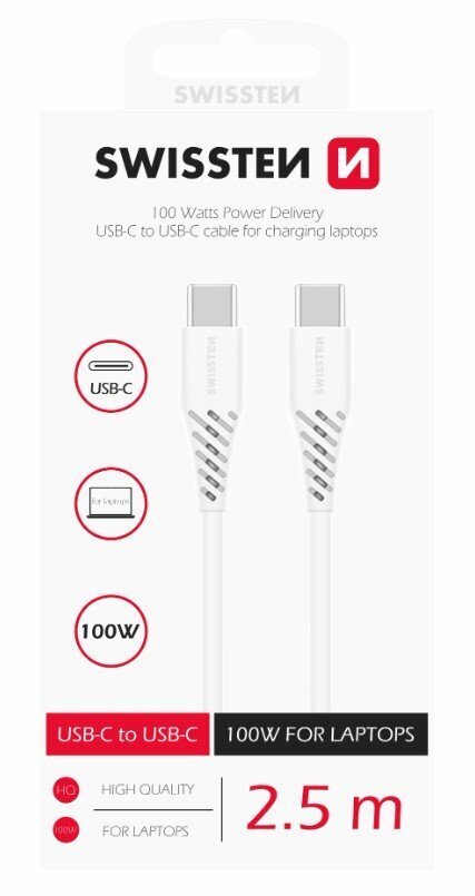 Swissten, USB-C / USB-C, 2.5m cena un informācija | Savienotājkabeļi | 220.lv