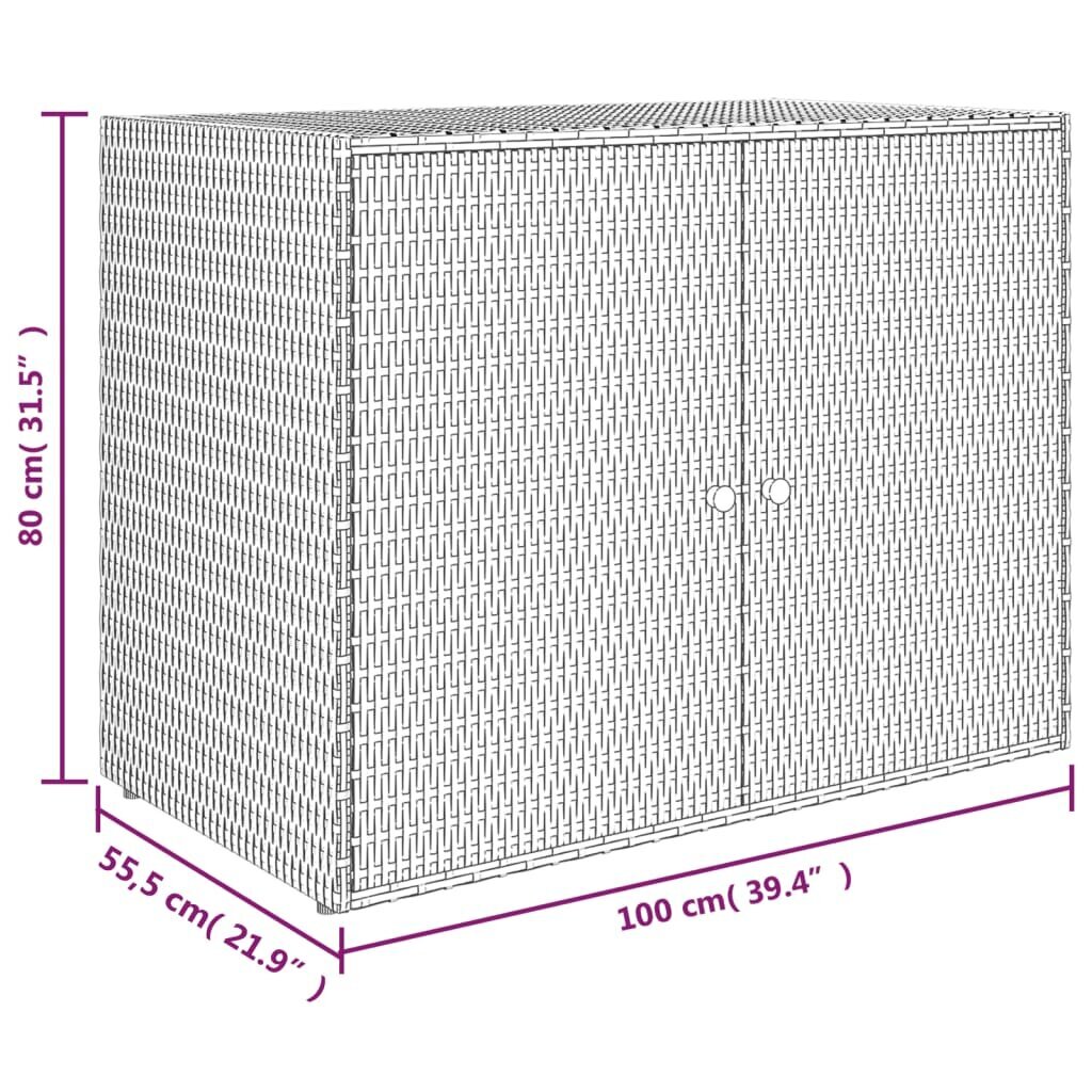 vidaXL dārza skapis, pelēks, 100x55,5x80 cm, PE rotangpalma cena un informācija | Skapji | 220.lv