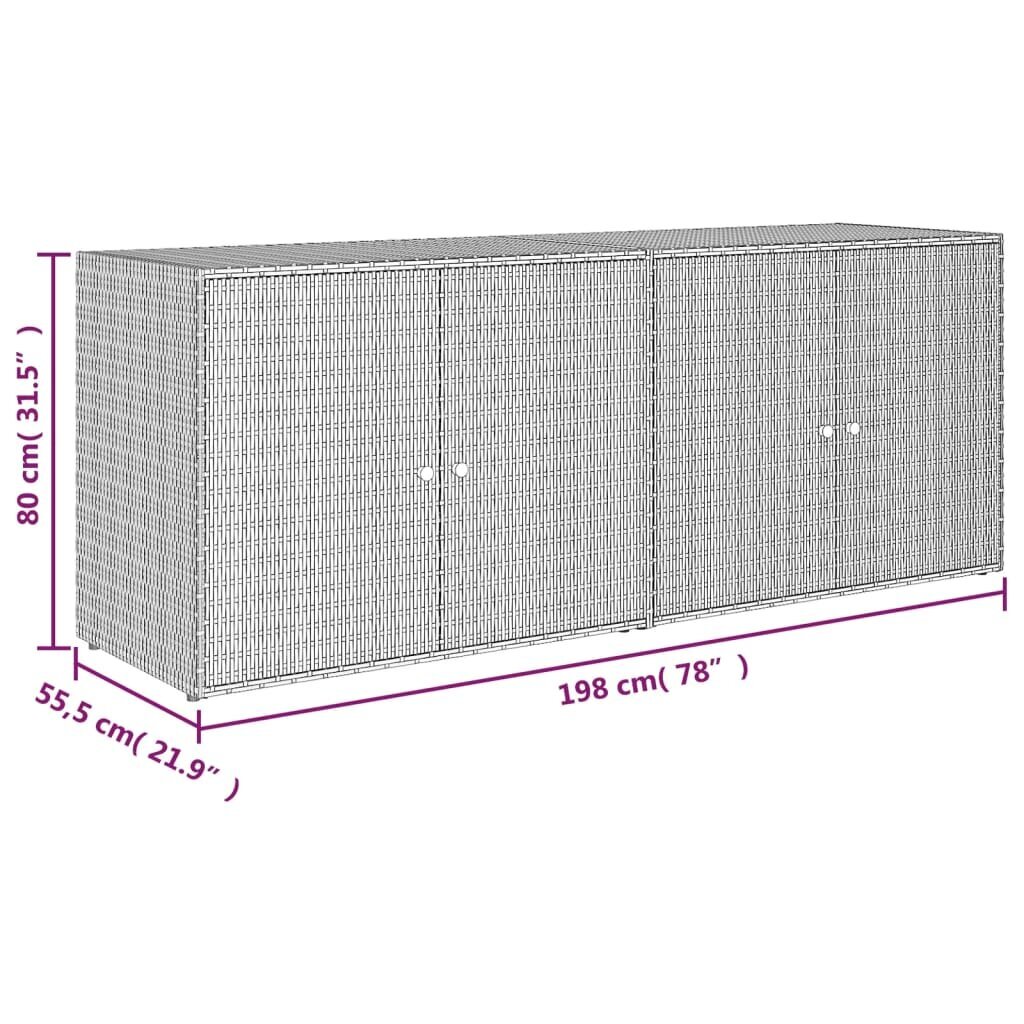 vidaXL dārza uzglabāšanas skapis, pelēks,198x55,5x80cm, PE rotangpalma cena un informācija | Skapīši viesistabai | 220.lv