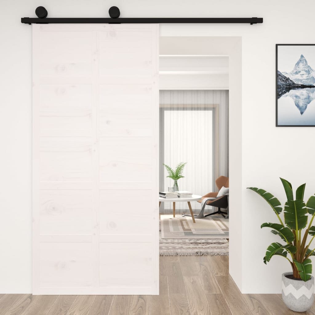 vidaXL šķūņa durvis, baltas, 100 x 1,8 x 214 cm, priedes masīvkoks cena un informācija | Iekšdurvis | 220.lv