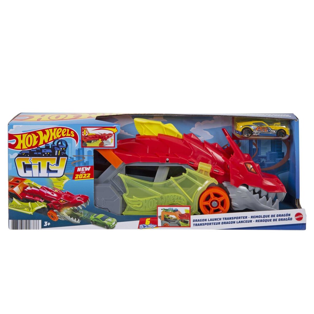 Hot Wheels Angry Dragon kravas automašīna ar GTK42 automašīnu glabātuvi cena un informācija | Rotaļlietas zēniem | 220.lv