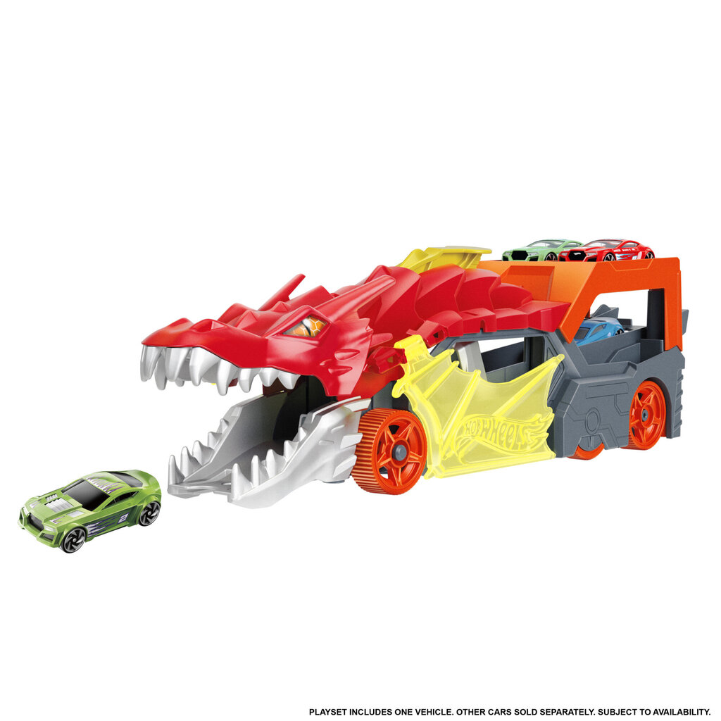 Hot Wheels Angry Dragon kravas automašīna ar GTK42 automašīnu glabātuvi cena un informācija | Rotaļlietas zēniem | 220.lv