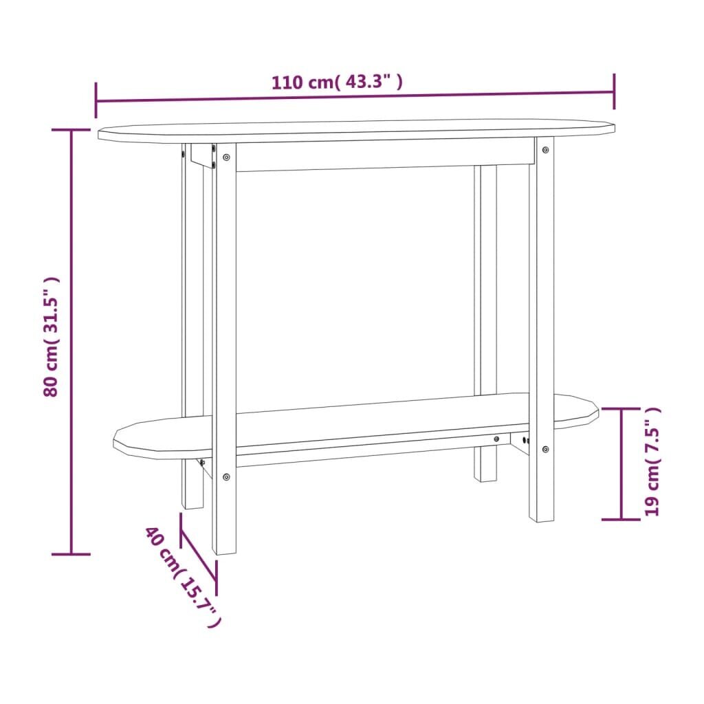 vidaXL konsoles galdiņš, balts, 110x40x80 cm, priedes masīvkoks цена и информация | Konsoles galdiņi | 220.lv