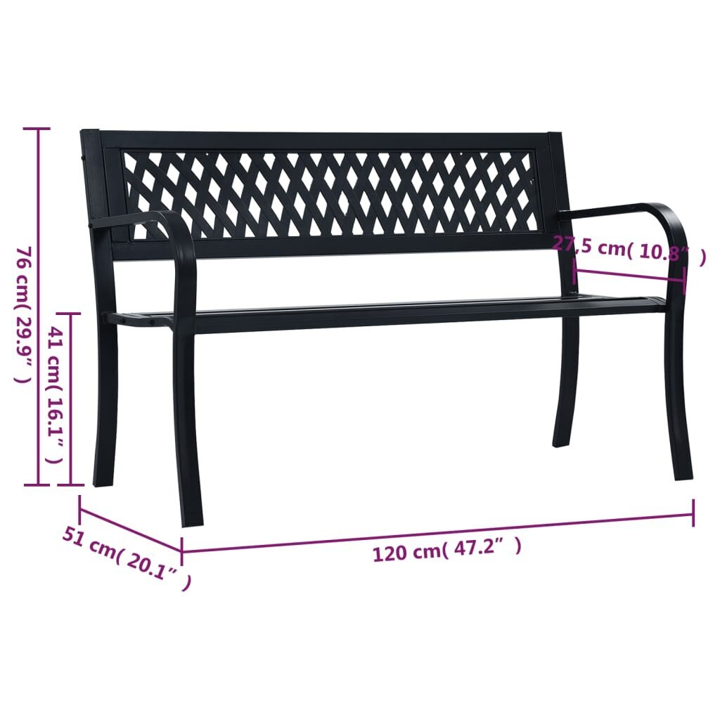 vidaXL dārza sols, melns, 120 cm, tērauds cena un informācija | Dārza soli | 220.lv