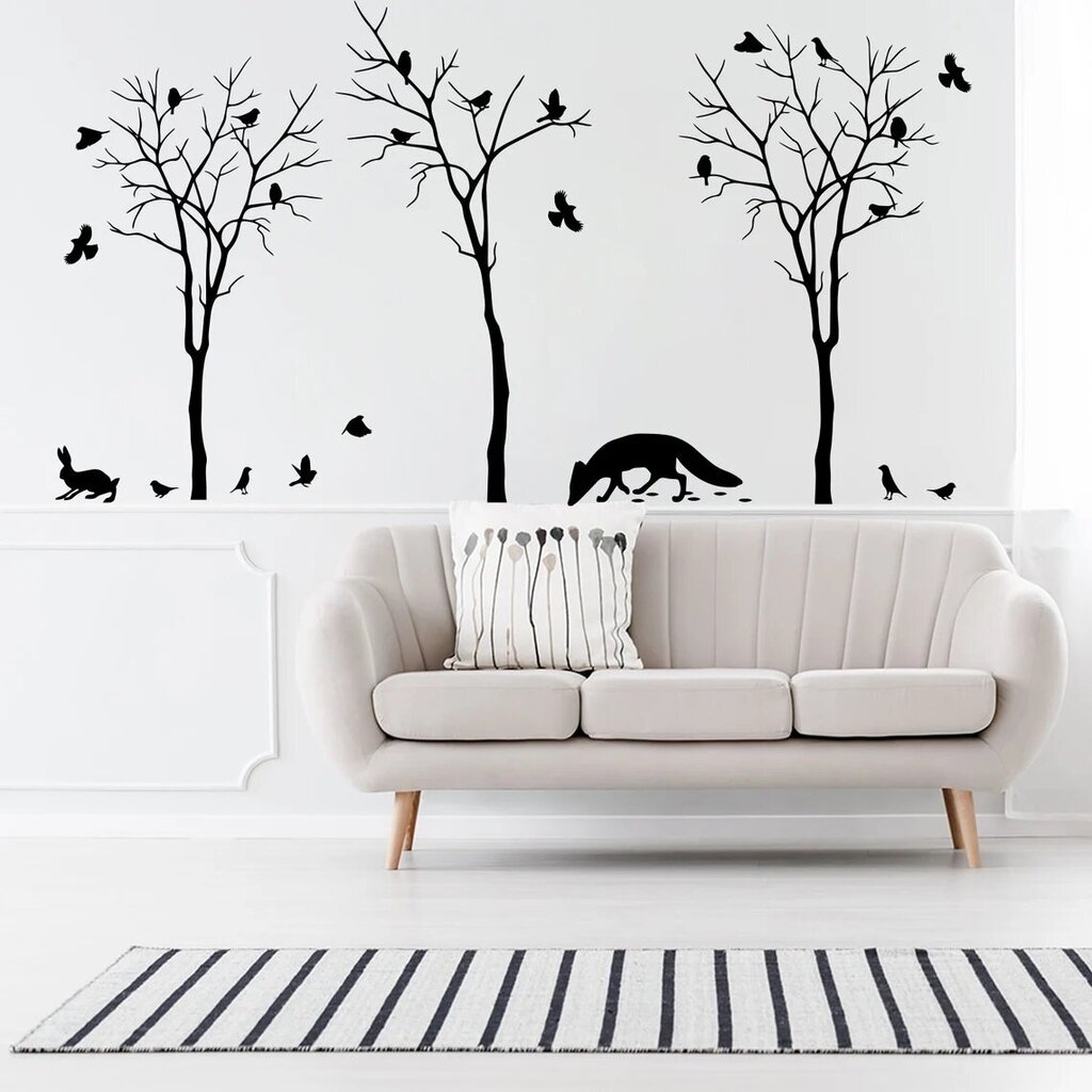 Vinila sienas uzlīme, koki un lapsas, dzīvnieku uzlīme, botāniskais interjera dekors - 200 x 111 cm cena un informācija | Dekoratīvās uzlīmes | 220.lv