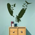 Zaļa vinila sienas uzlīme ar lielām spalvām un putniem interjera dekors - 100 x 91 cm