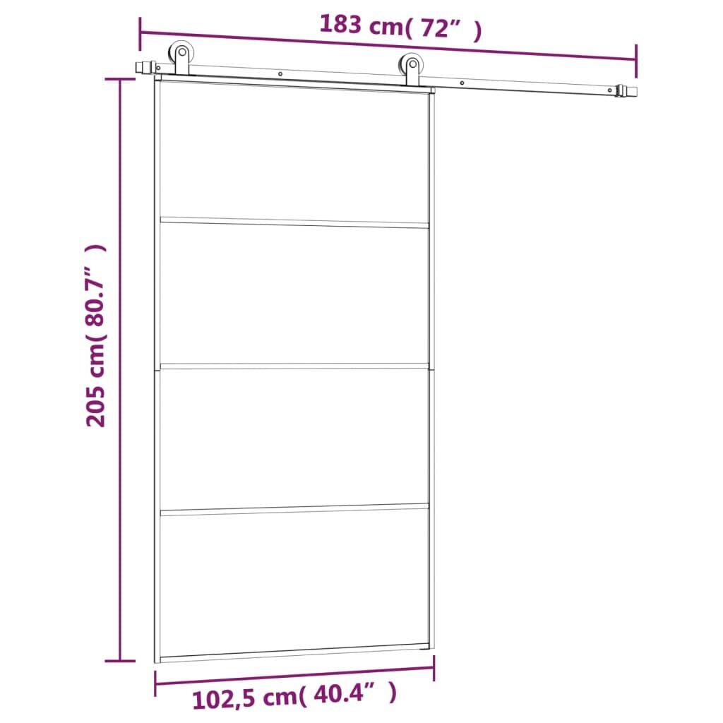 vidaXL bīdāmās durvis, stiprinājumi, stikls, alumīnijs, 102,5x205 cm cena un informācija | Iekšdurvis | 220.lv