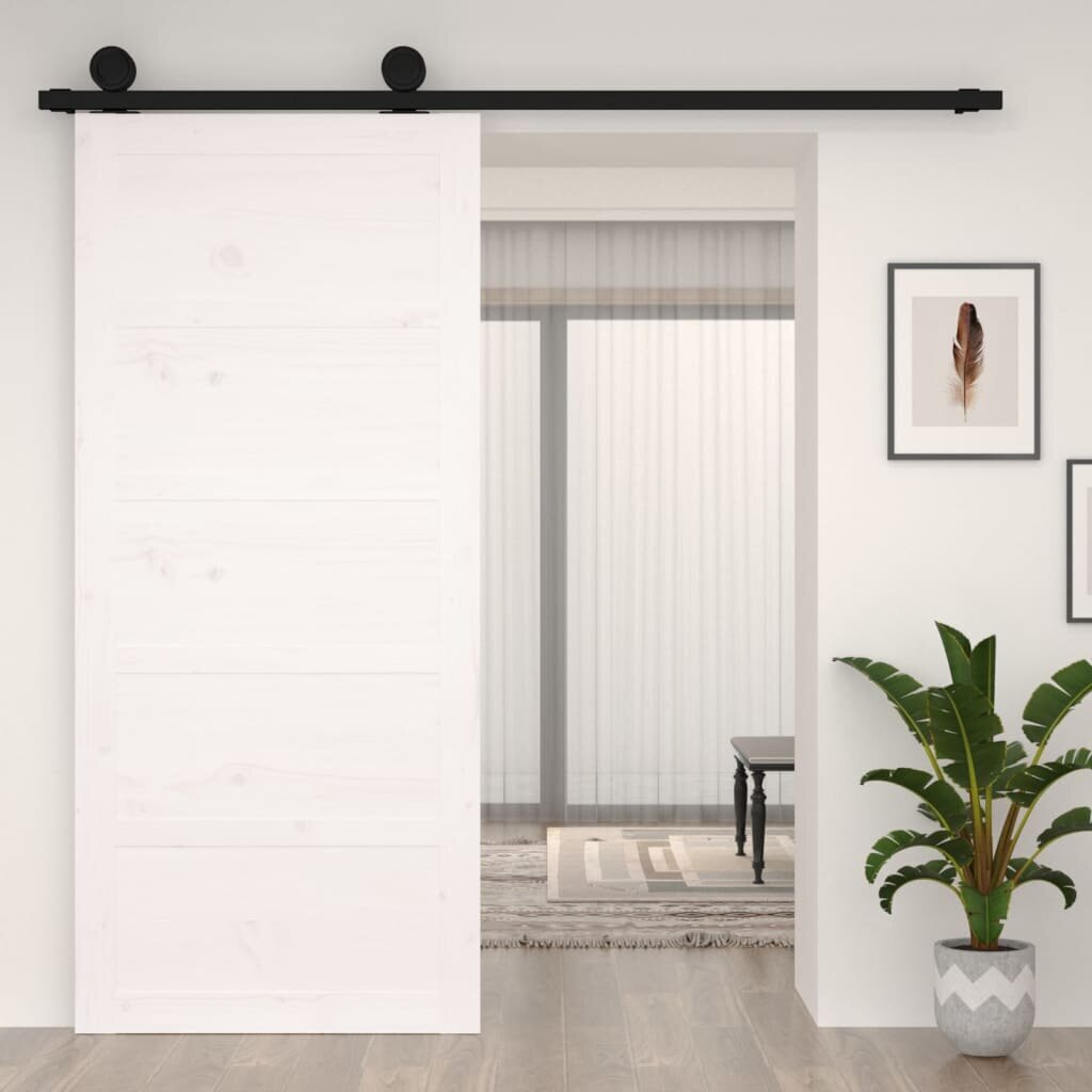 vidaXL šķūņa durvis, baltas, 90x1,8x204,5 cm, priedes masīvkoks cena un informācija | Iekšdurvis | 220.lv