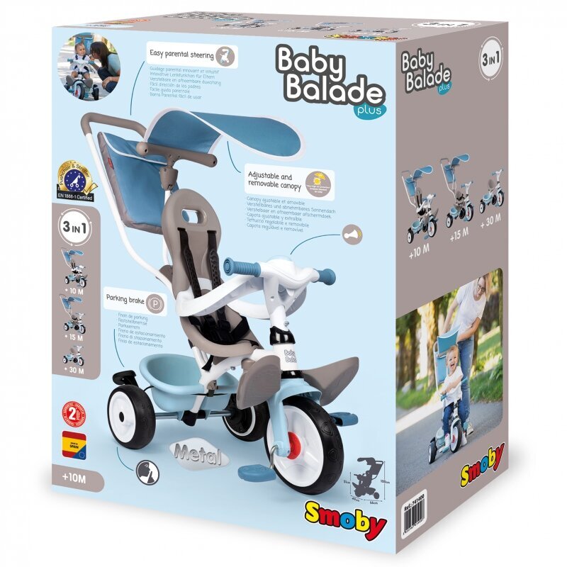 Smoby Baby Balade Plus 3 in 1, zils cena un informācija | Trīsriteņi | 220.lv