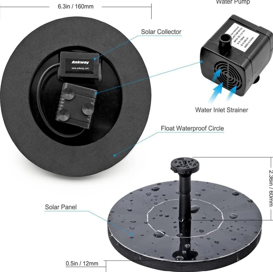 Ar saules enerģiju darbināma ūdens strūklaka GY-8038 cena un informācija | Dārza dekori | 220.lv