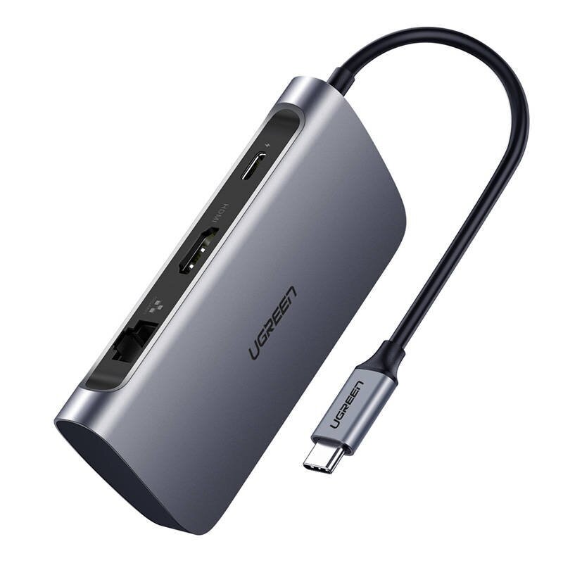 Adapter UGREEN 7w1 CM212 USB-C PD Hub 100W, 2x USB-A 3.0, HDMI 4K|30Hz, SD|TF, RJ45 цена и информация | Adapteri un USB centrmezgli | 220.lv