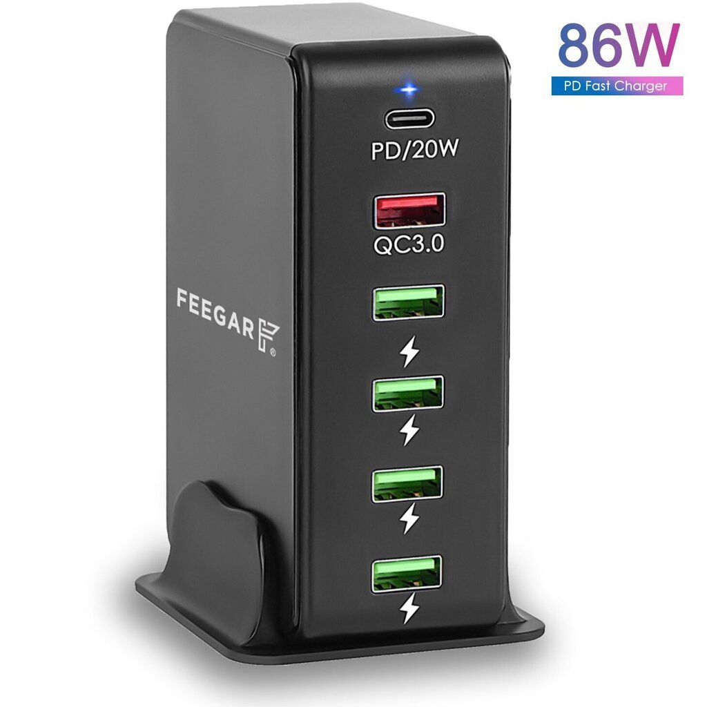 Адаптер Зарядное устройство для телефона Feegar Tower 86W 6x USB Type C  настенное зарядное устройство цена | 220.lv