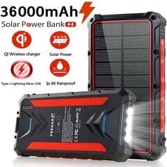 Power Bank Feegar 36000mah 20W 4x USB-C QI Solar Power Bank цена и информация | Зарядные устройства Power bank | 220.lv