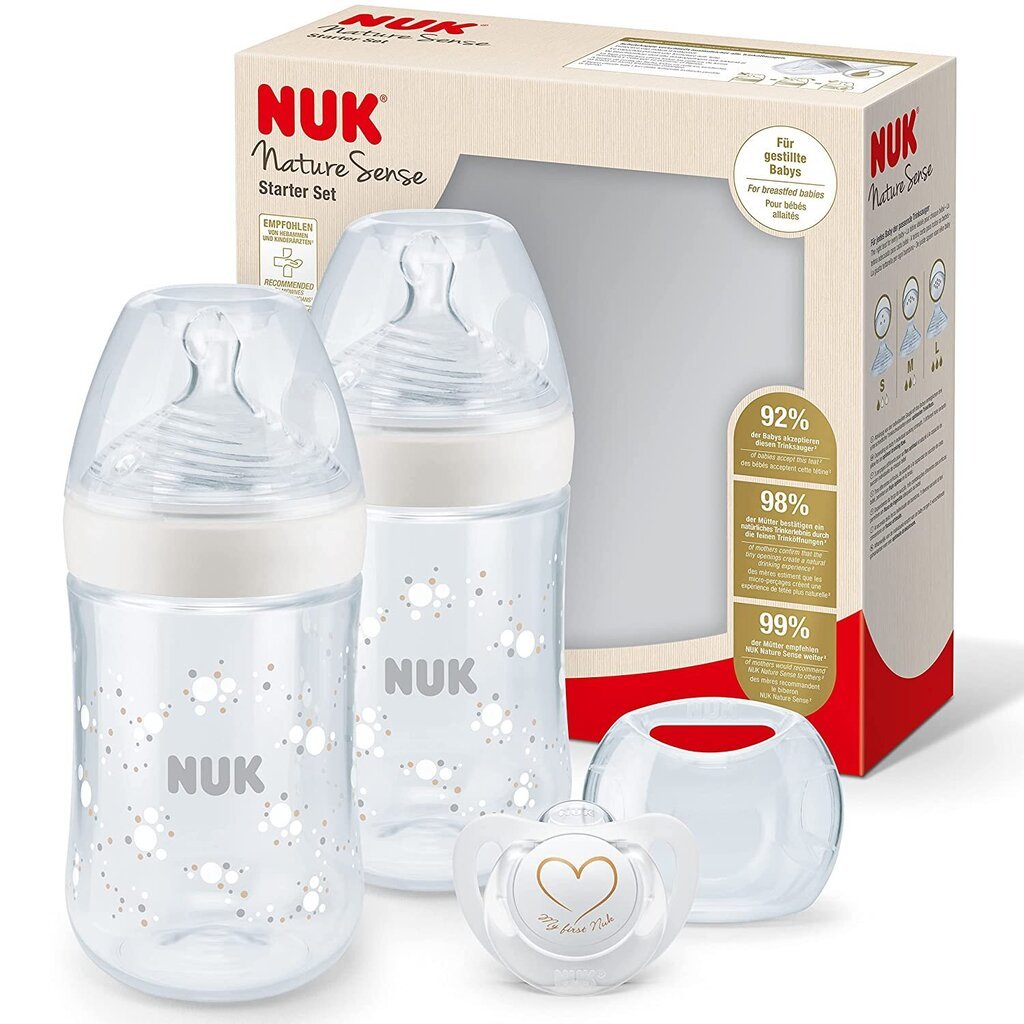 NUK Nature Sense Twin pudelīšu komplekts | 0-6 mēneši | 2 Anti-Colic pudelītes (260 ml) ar temperatūras kontroles displeju cena un informācija | Bērnu pudelītes un to aksesuāri | 220.lv